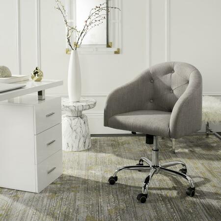 SAFAVIEH Amy Tufted Linen Chrome Leg Swivel Office Chair, Grey OCH4500A